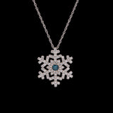 Waterbury Blue And White Diamond Snowflake Pendant With 18 Inch Chain, 14K White Gold