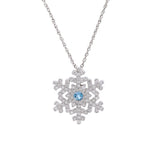 Waterbury Aquamarine And Diamond Snowflake Pendant With 18 Inch Chain, 14K White Gold