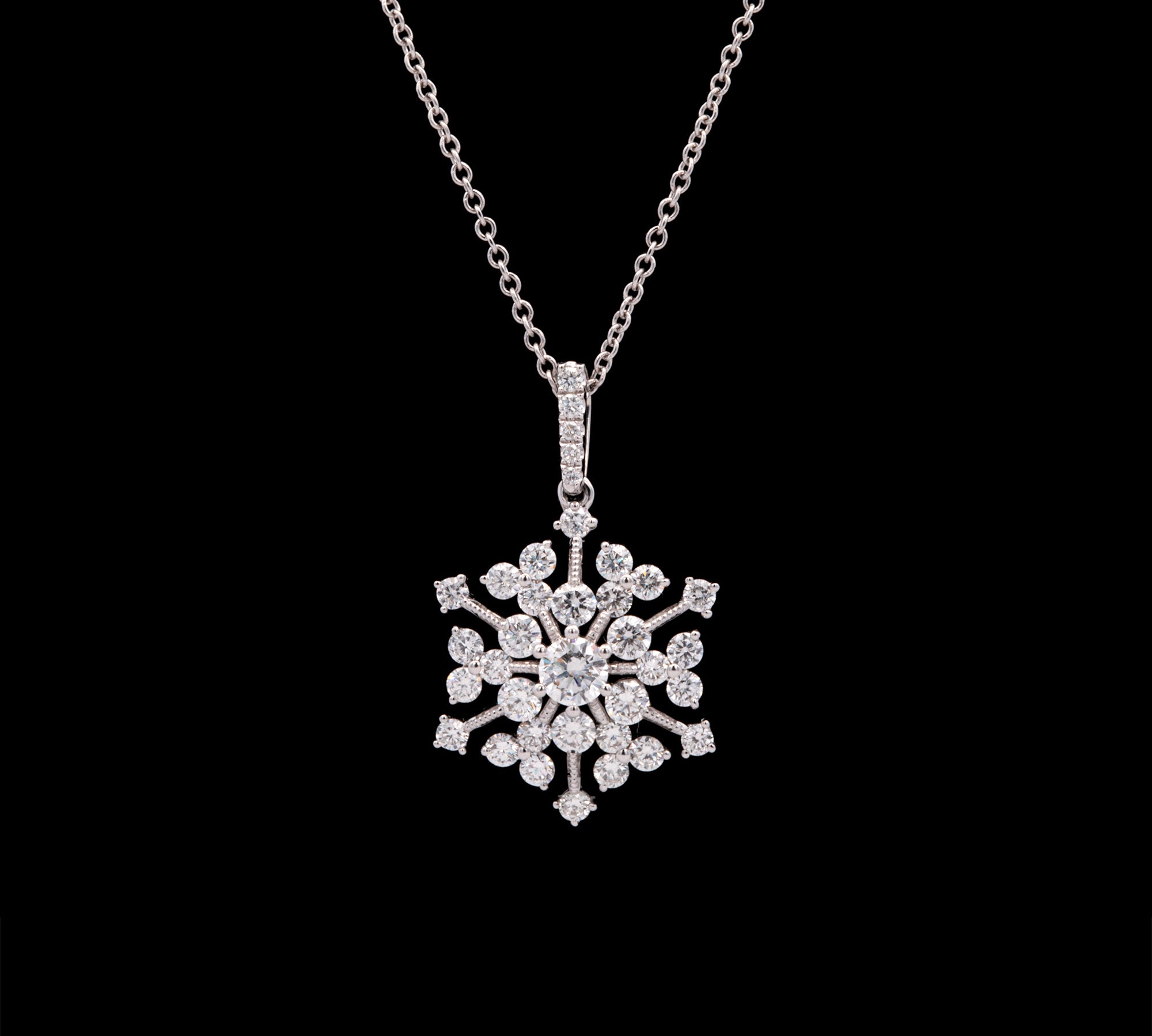 Chelsea Diamond Snowflake Pendant With Diamond Bale, 14K White Gold