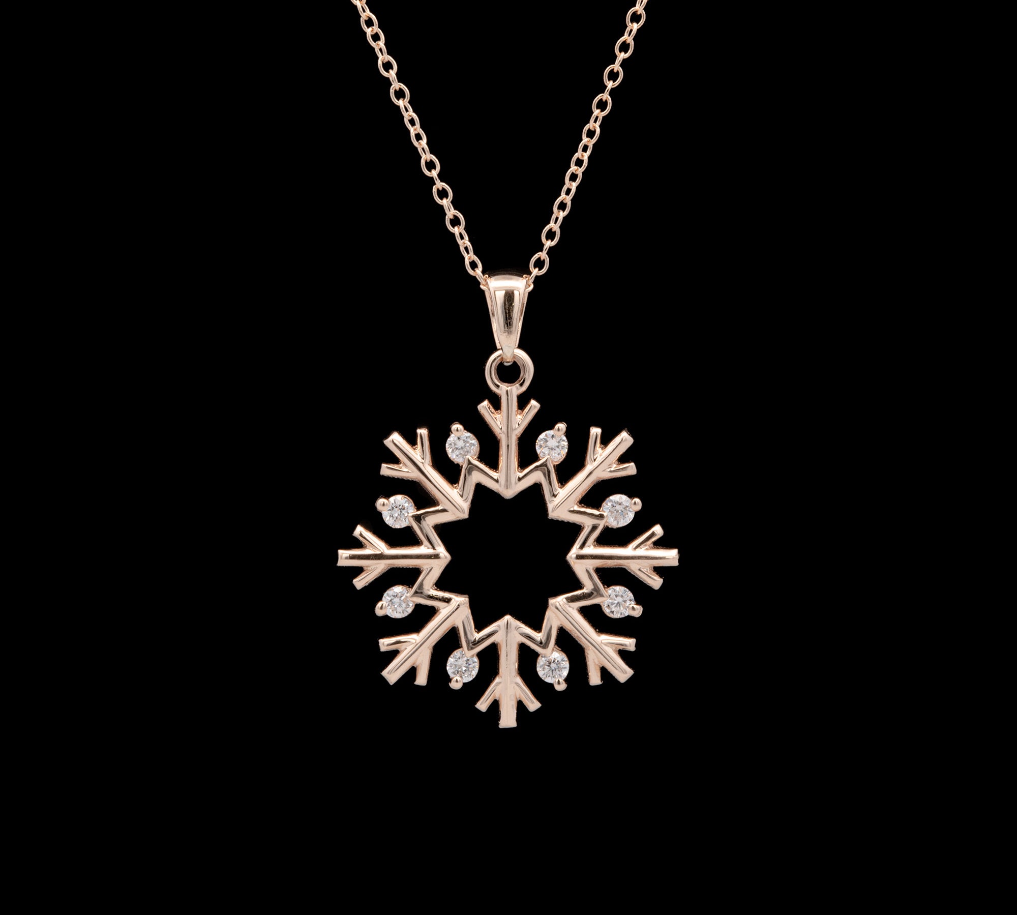 Cabot Diamond Snowflake Pendant With 18 Inch Chain, 14K Yellow Gold.