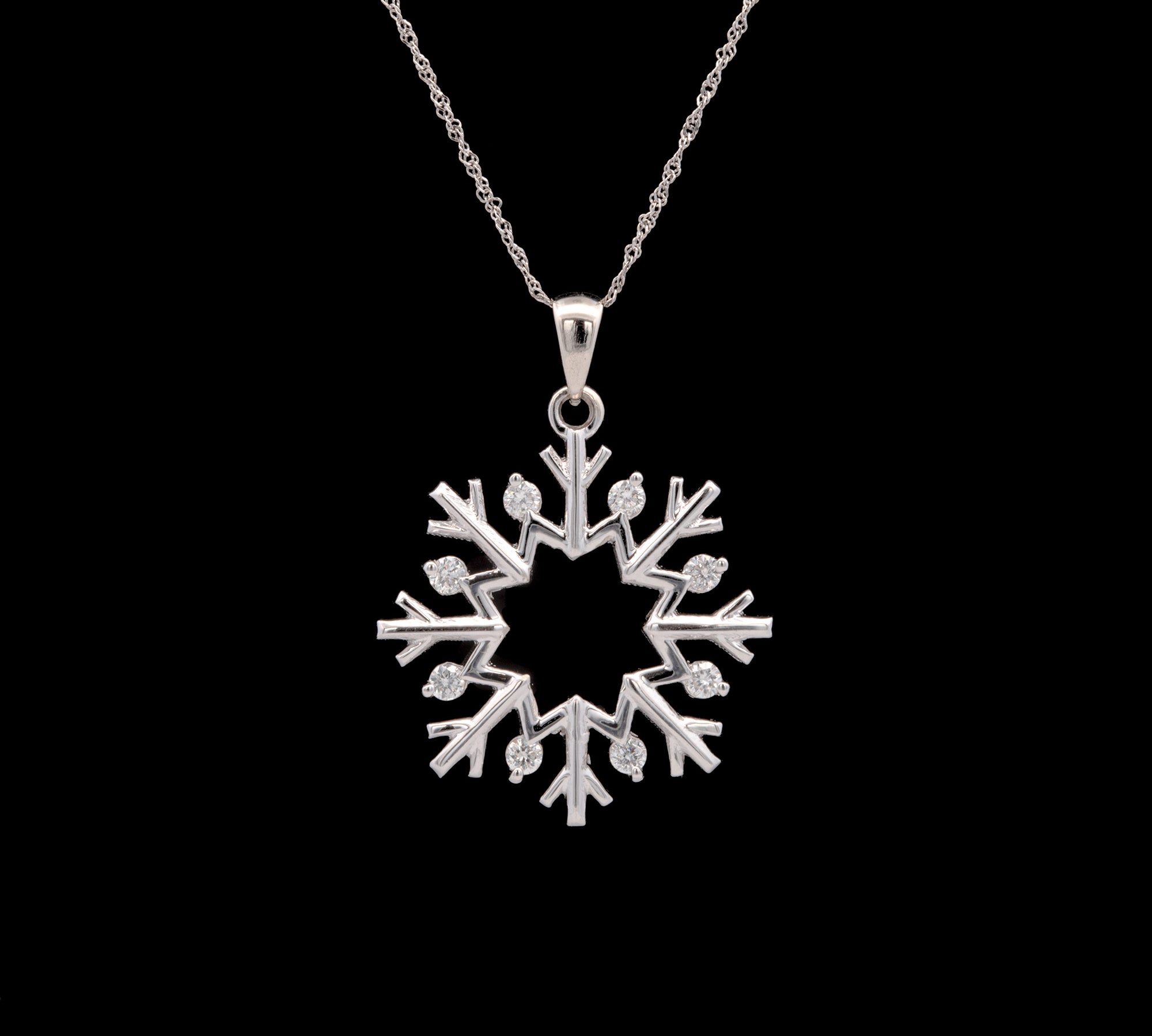 Cabot Diamond Snowflake Pendant With 18 Inch Chain, 14K White Gold