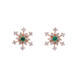 Waitsfield Emerald And Diamond Snowflake Stud Earrings, 14K Yellow Gold