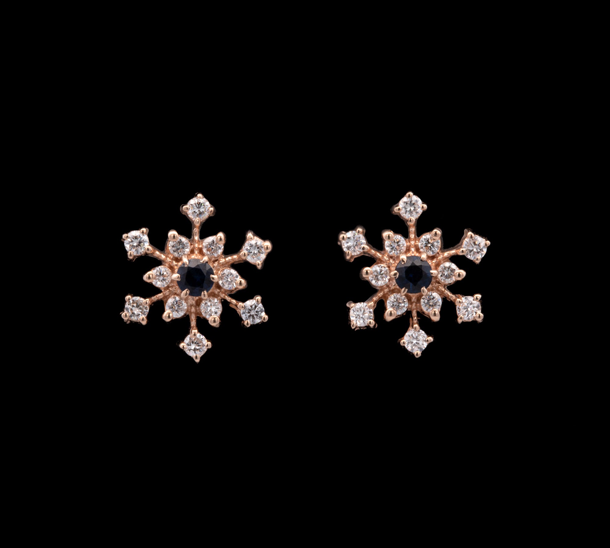 Waitsfield Sapphire And Diamond Snowflake Stud Earrings, 14K Yellow Gold