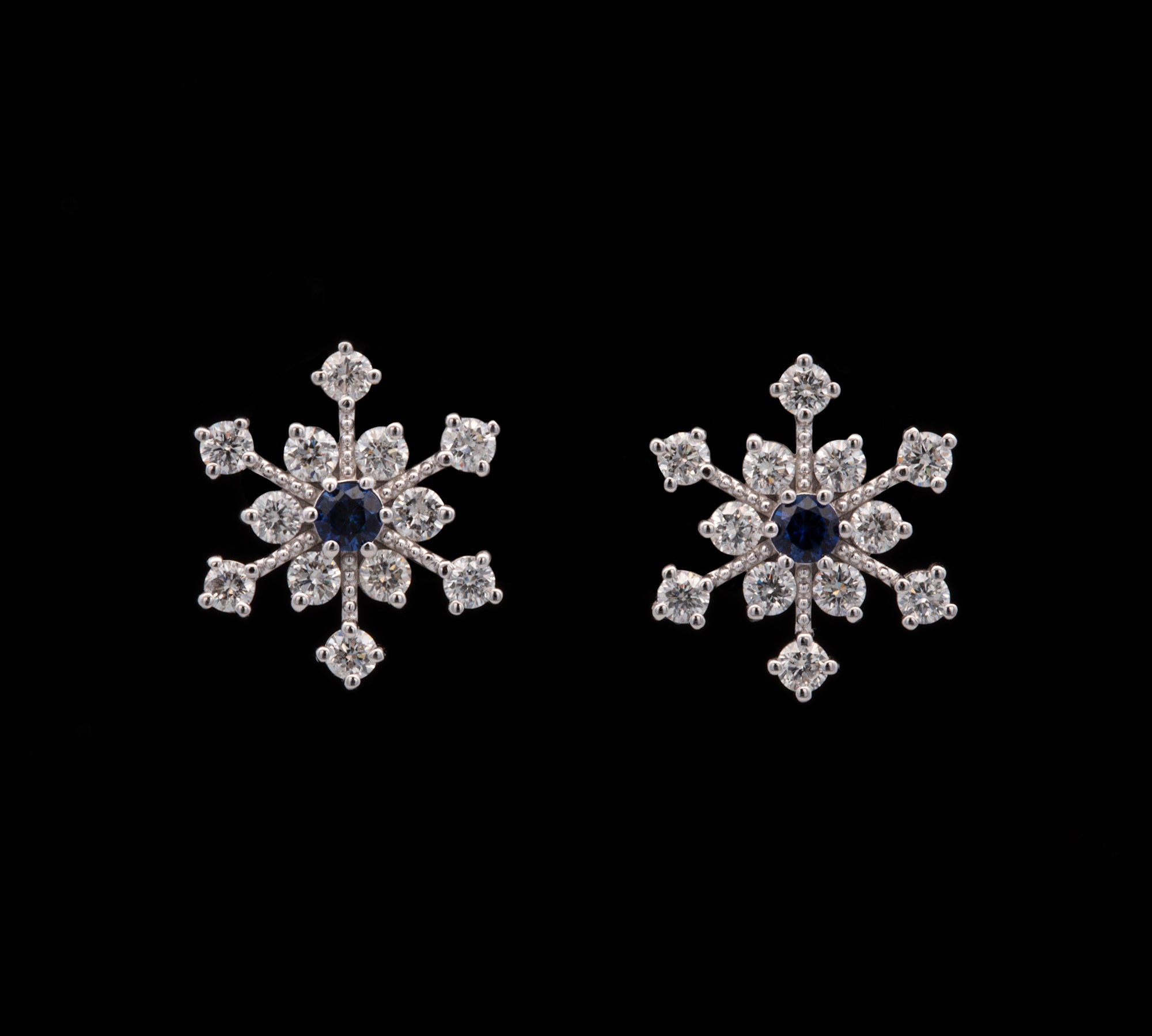 Waitsfield Sapphire and Diamond Snowflake Stud Earrings, 14K White Gold