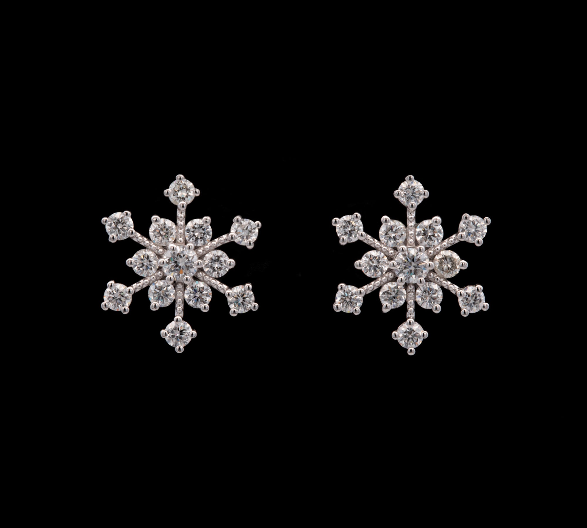 Waitsfield Diamond Snowflake Stud Earrings, 14K White Gold