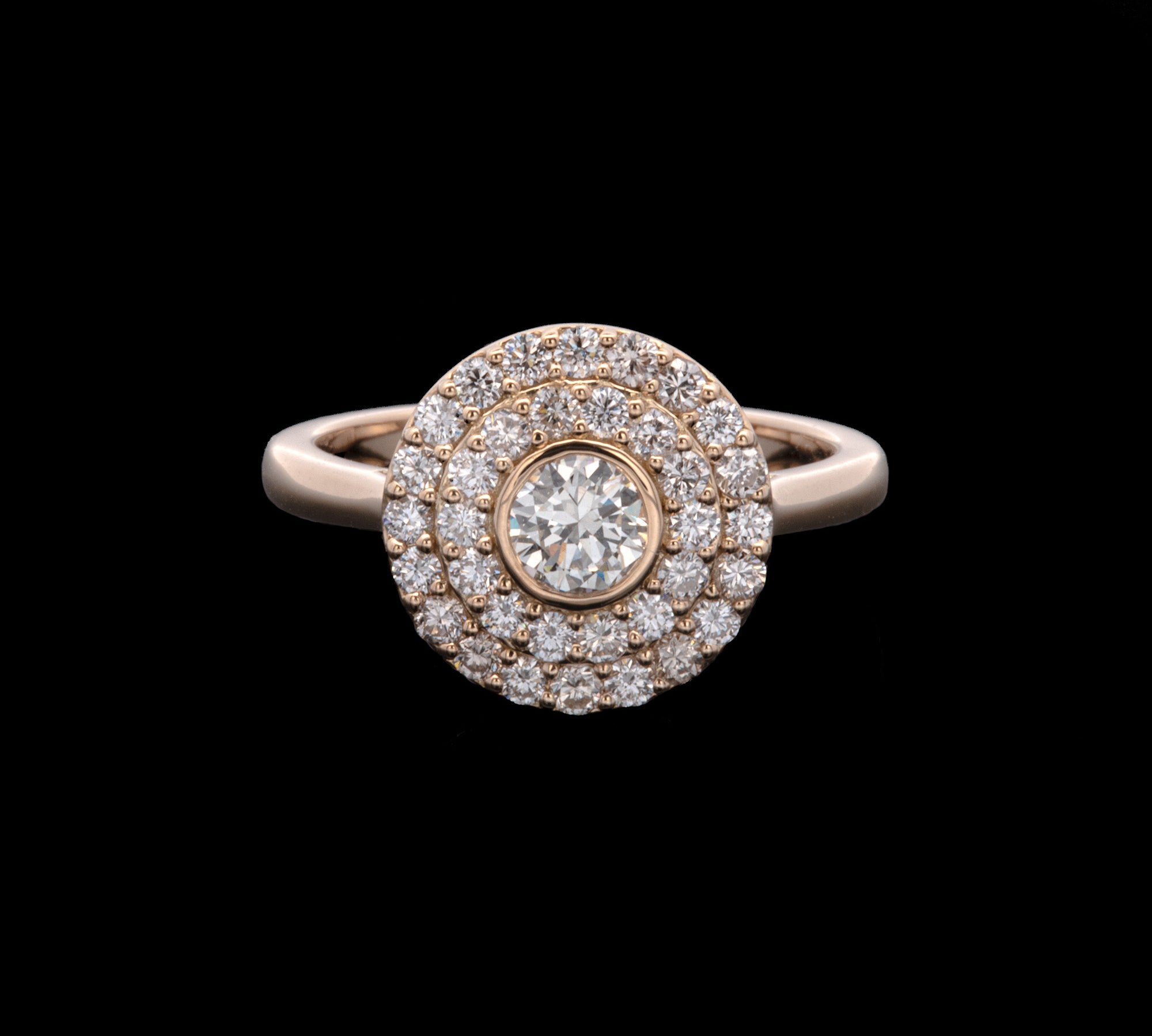Custom 18K Yellow Gold Double Diamond Halo engagement Ring