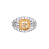 Platinum and 18K Yellow Gold Radiant Cut Diamond Ring With Yellow And White Diamond Accents