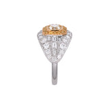 Platinum and 18K Yellow Gold Radiant Cut Diamond Ring With Yellow And White Diamond Accents
