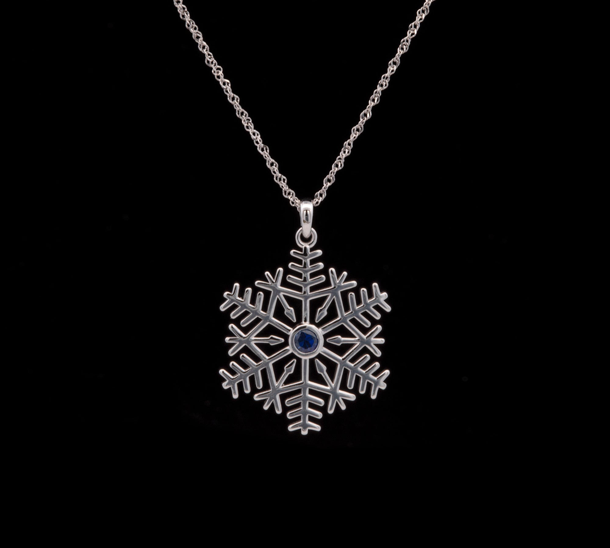 Bolton Sapphire Center Snowflake Pendant With 18" Chain, 14K White Gold