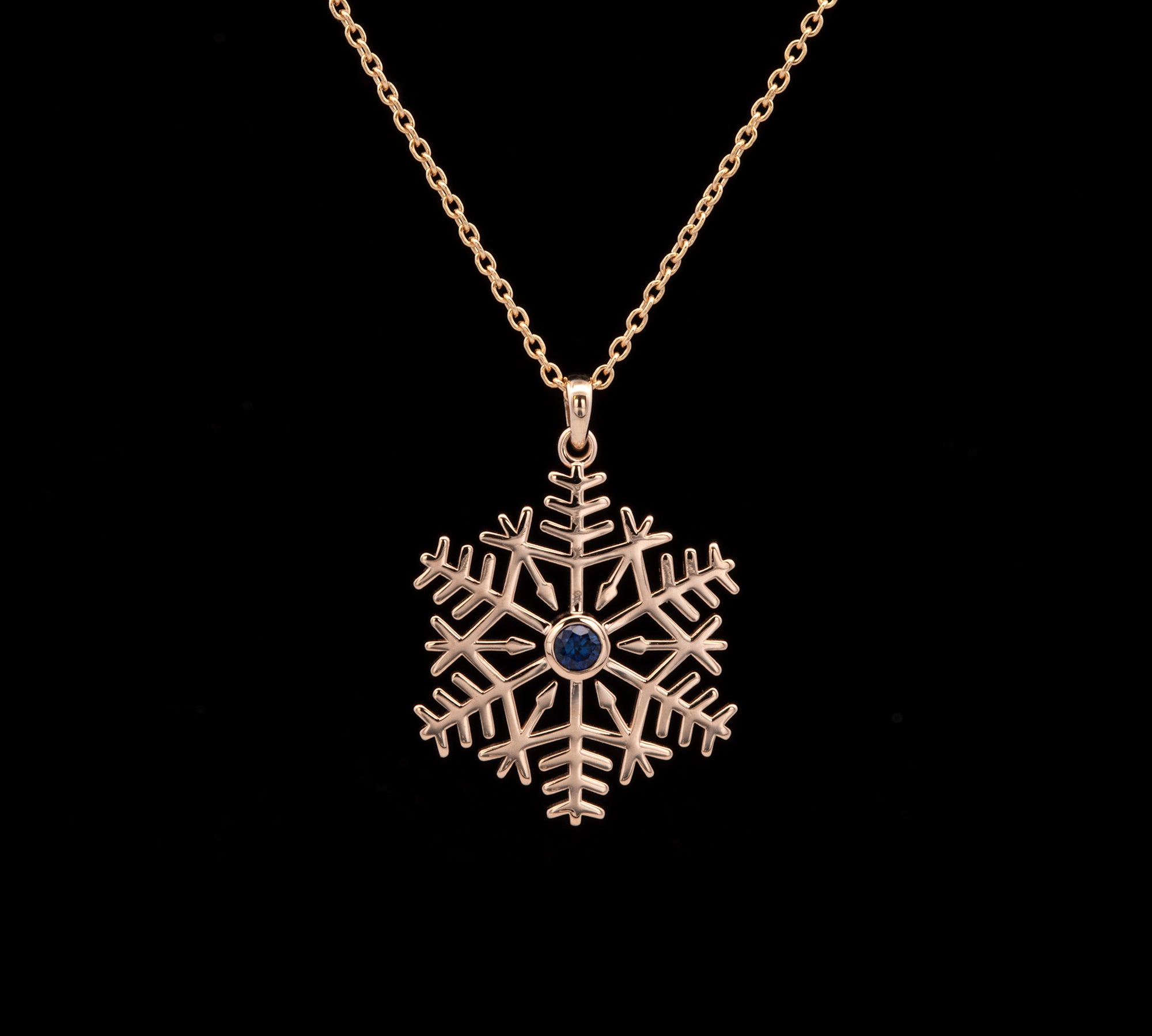 Bolton Sapphire Snowflake Pendant With 18" Chain, 14K Yellow Gold