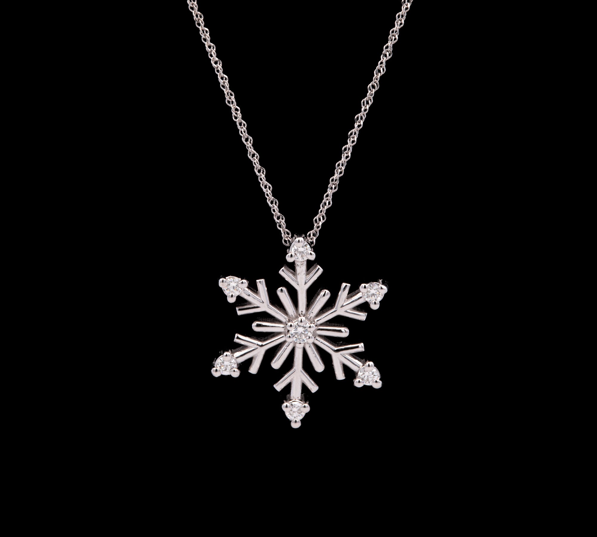 Bristol Diamond Snowflake Pendant With 18" Chain, 14K White Gold