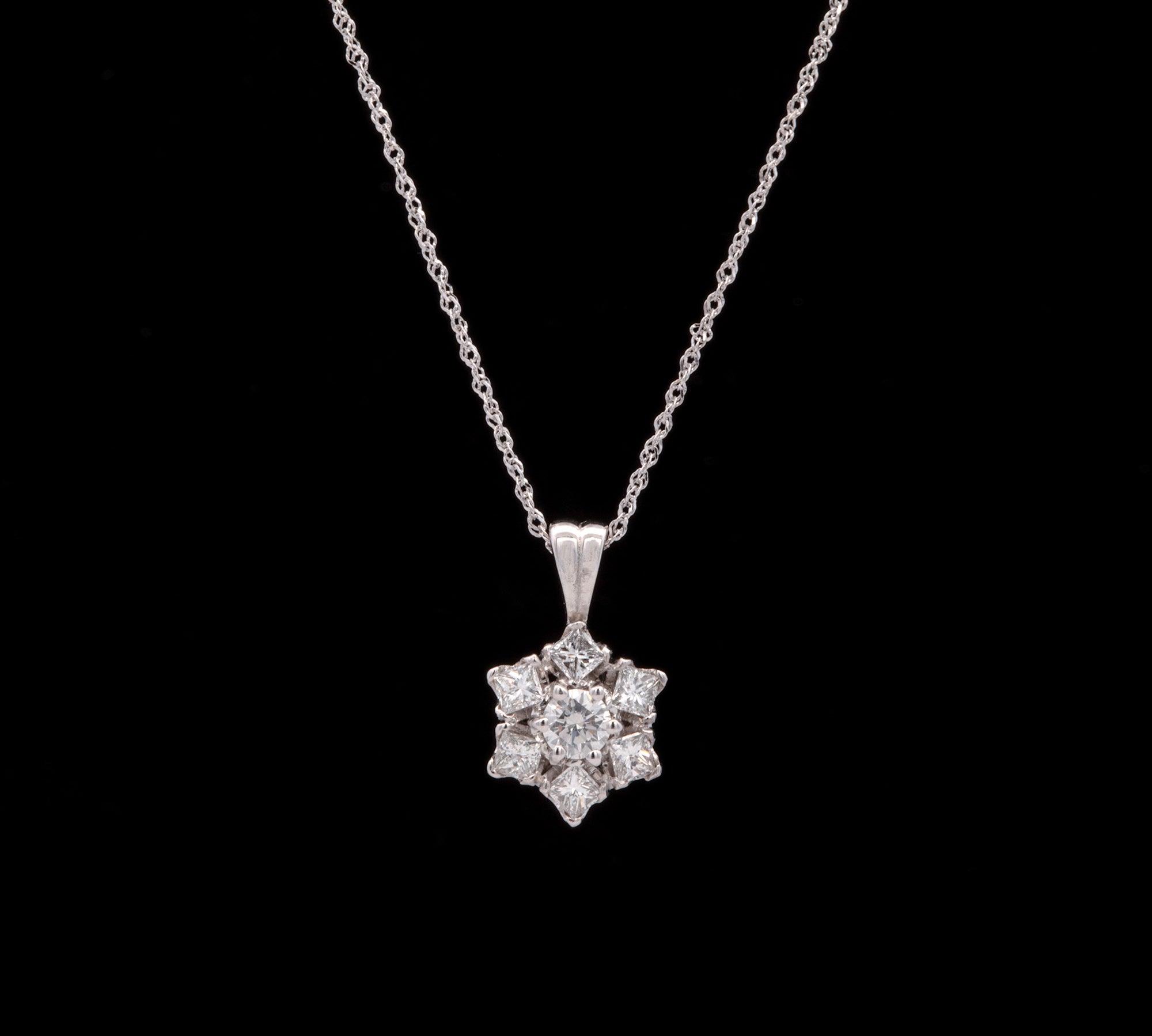 Burlington Diamond Snowflake Pendant With 18" Chain, 14K White Gold
