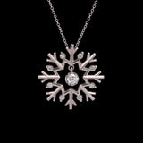 Cabot Large Diamond Dangle Center Snowflake Pendant With 18" Chain, 14K White Gold