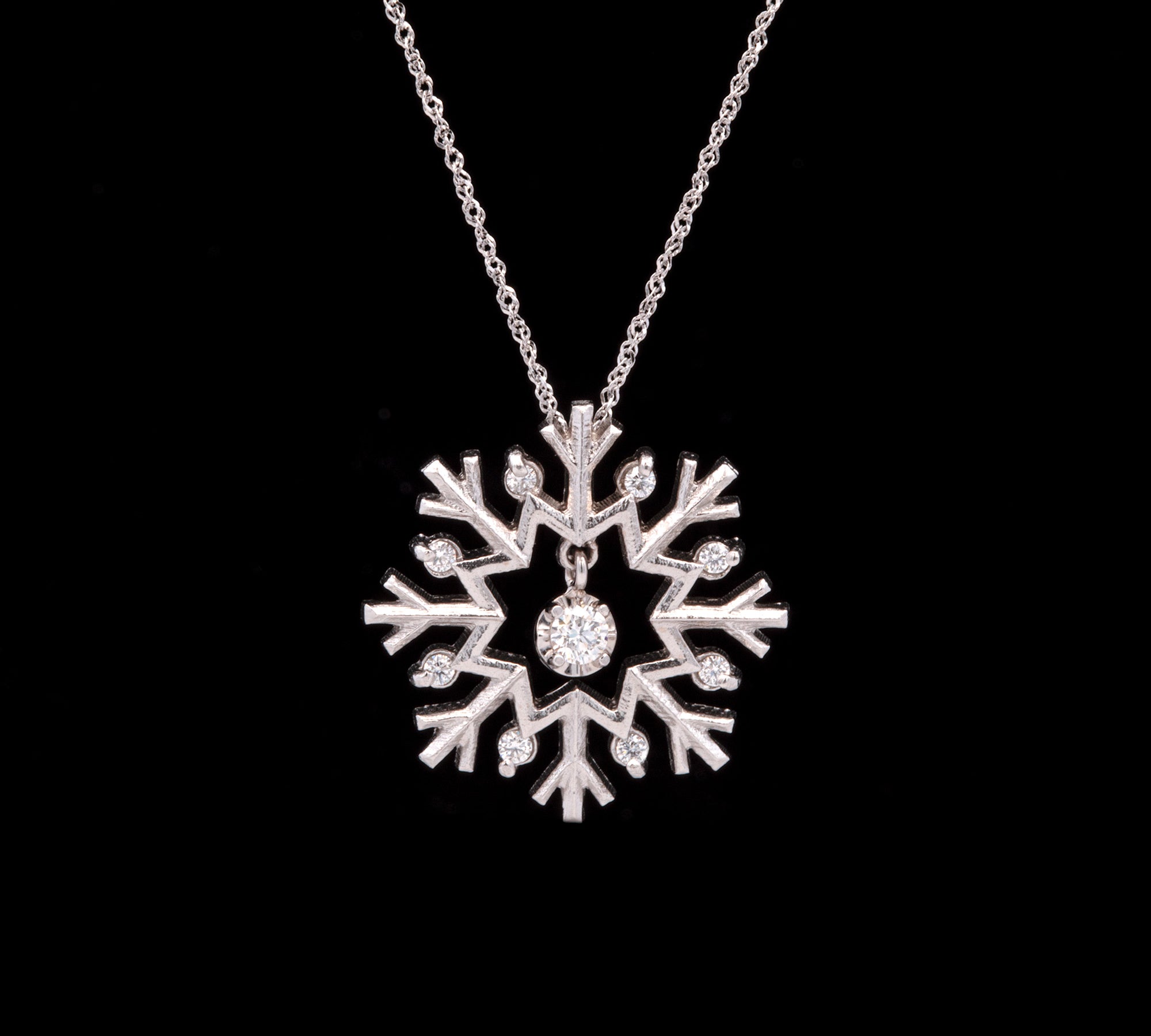 Cabot Small Diamond Snowflake Pendant With 18" Chain, 14K White Gold