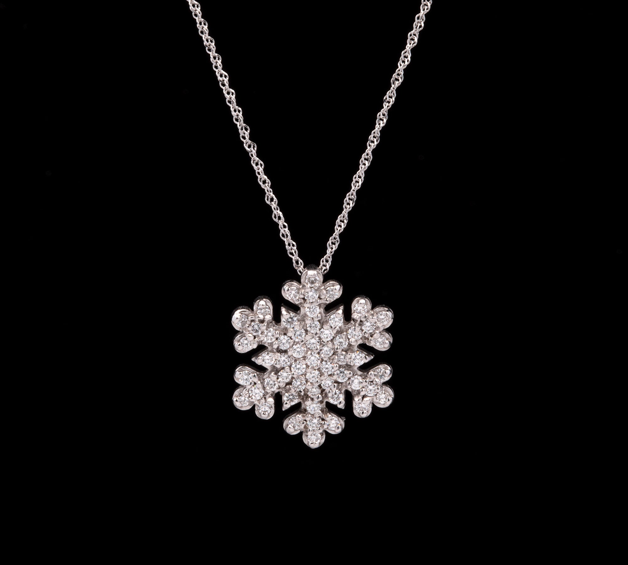 Charlotte Diamond Snowflake Pendant With 18" Chain, 14K White Gold