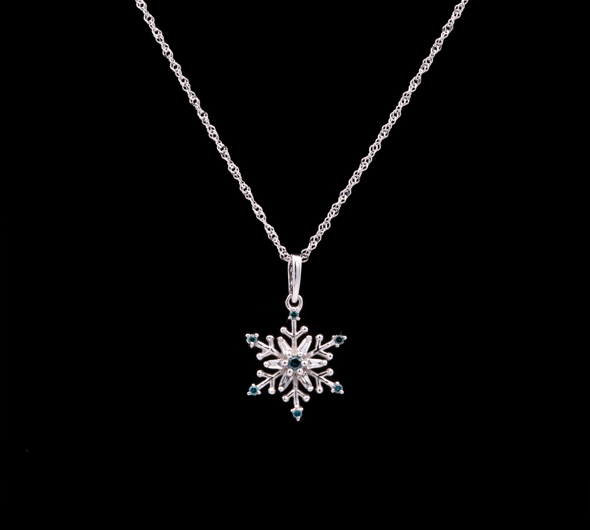 Colchester Small 0.10ctw Mixed Cut Diamond Snowflake Pendant With 18 Inch Chain, 14K White Gold