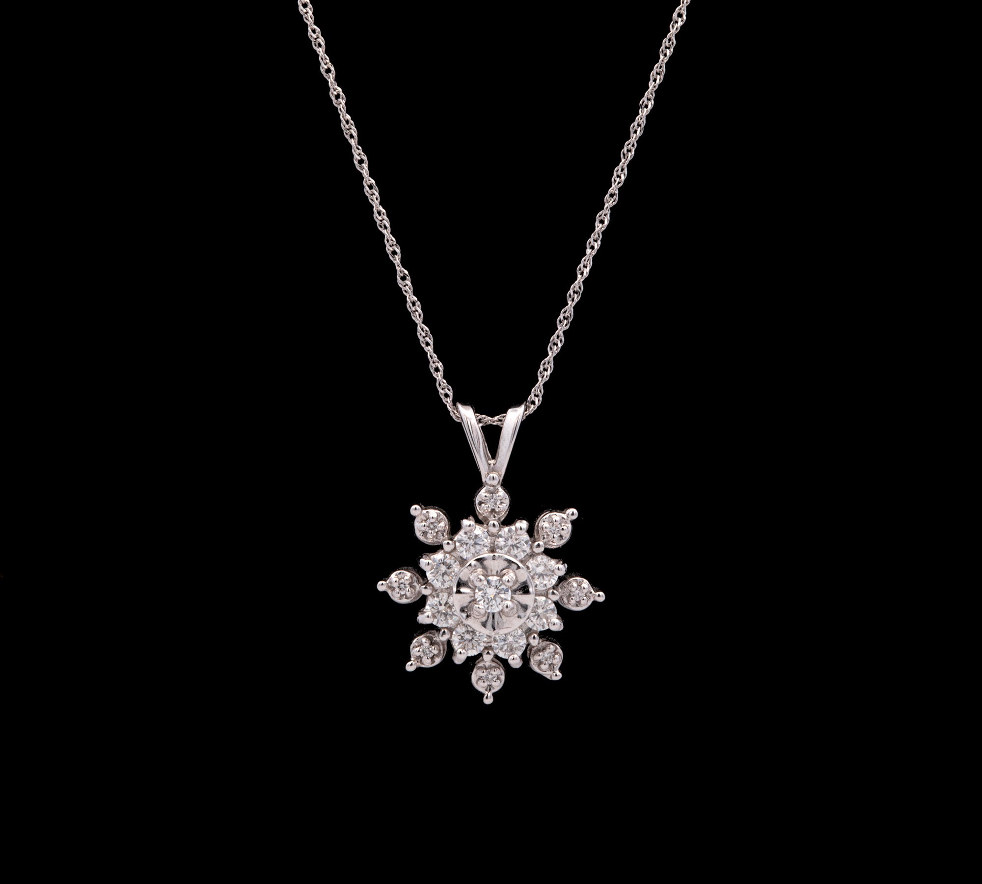 Craftsbury Diamond Snowflake Pendant With 18" Chain, 14K White Gold