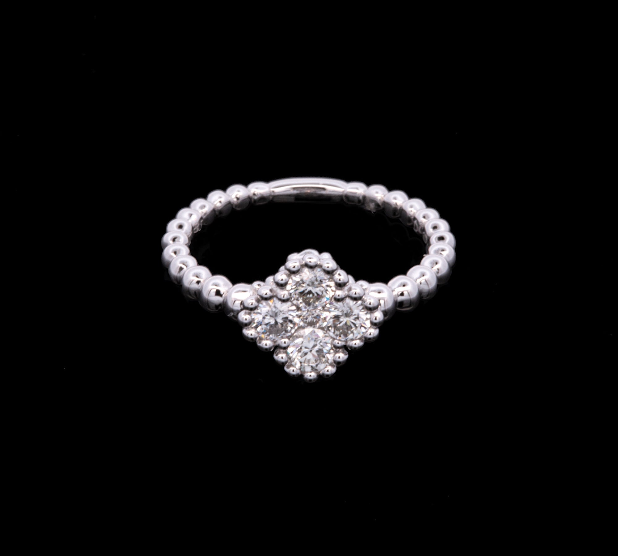 14K White Gold Diamond Clover Style Ring