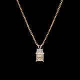 Custom 14K Yellow And White Gold Fancy Yellow Rectangular Radiant Cut Diamond And White Trapezoid Cut Diamond Pendant
