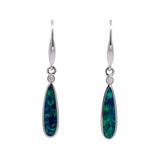 14K White Gold Elongated Oval Boulder Opal Dangle Earrings With Diamond Accents