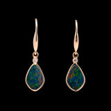 14K Yellow Gold Oval Opal Drop Earrings with Diamond Accents
