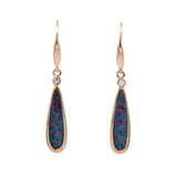14K Yellow Gold Elongated Oval Opal Drop Earrings with Diamond Accents