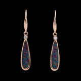 14K Yellow Gold Elongated Oval Opal Drop Earrings with Diamond Accents