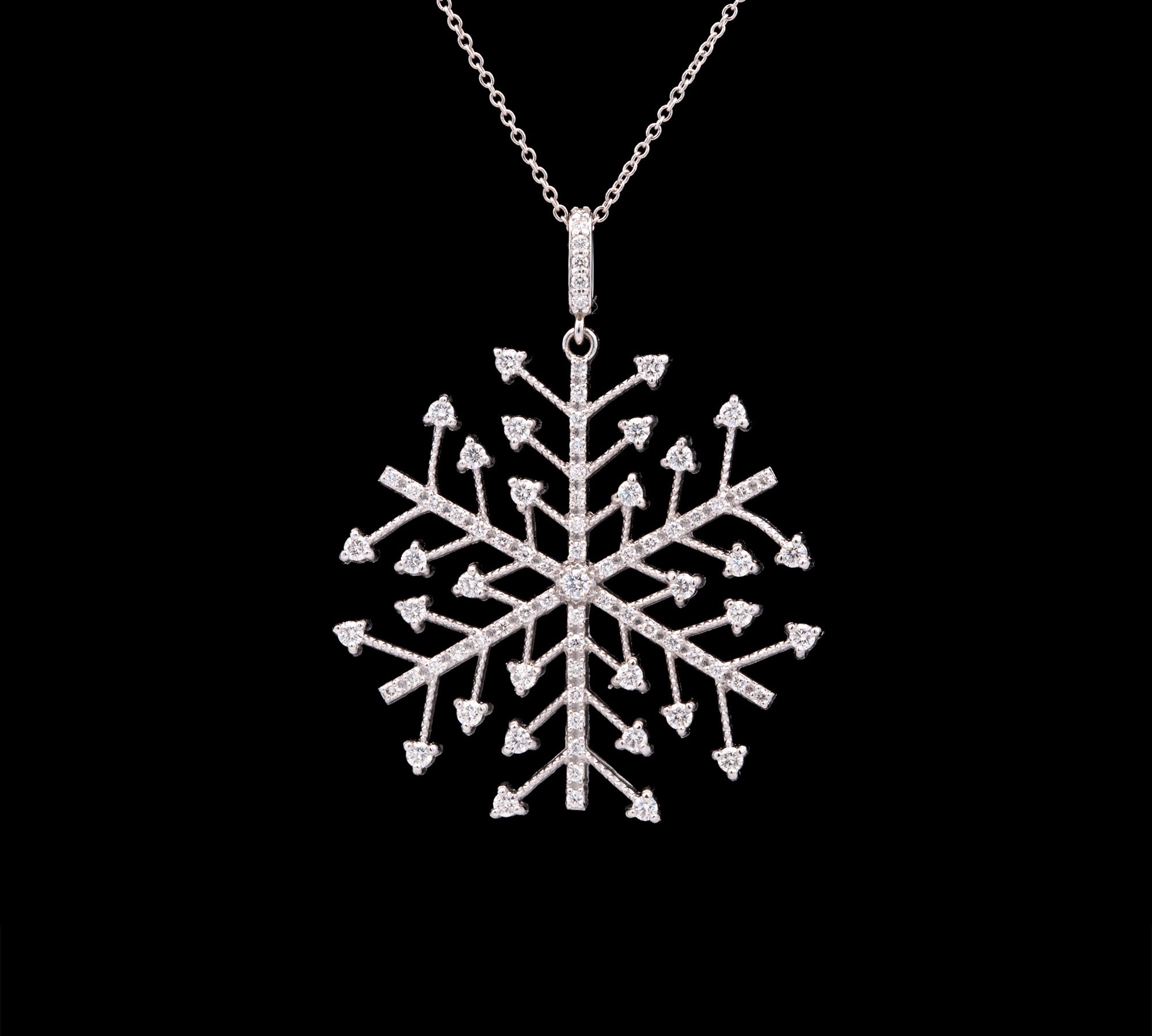 Essex Large Diamond Snowflake With 18" Chain, 14K White Gold