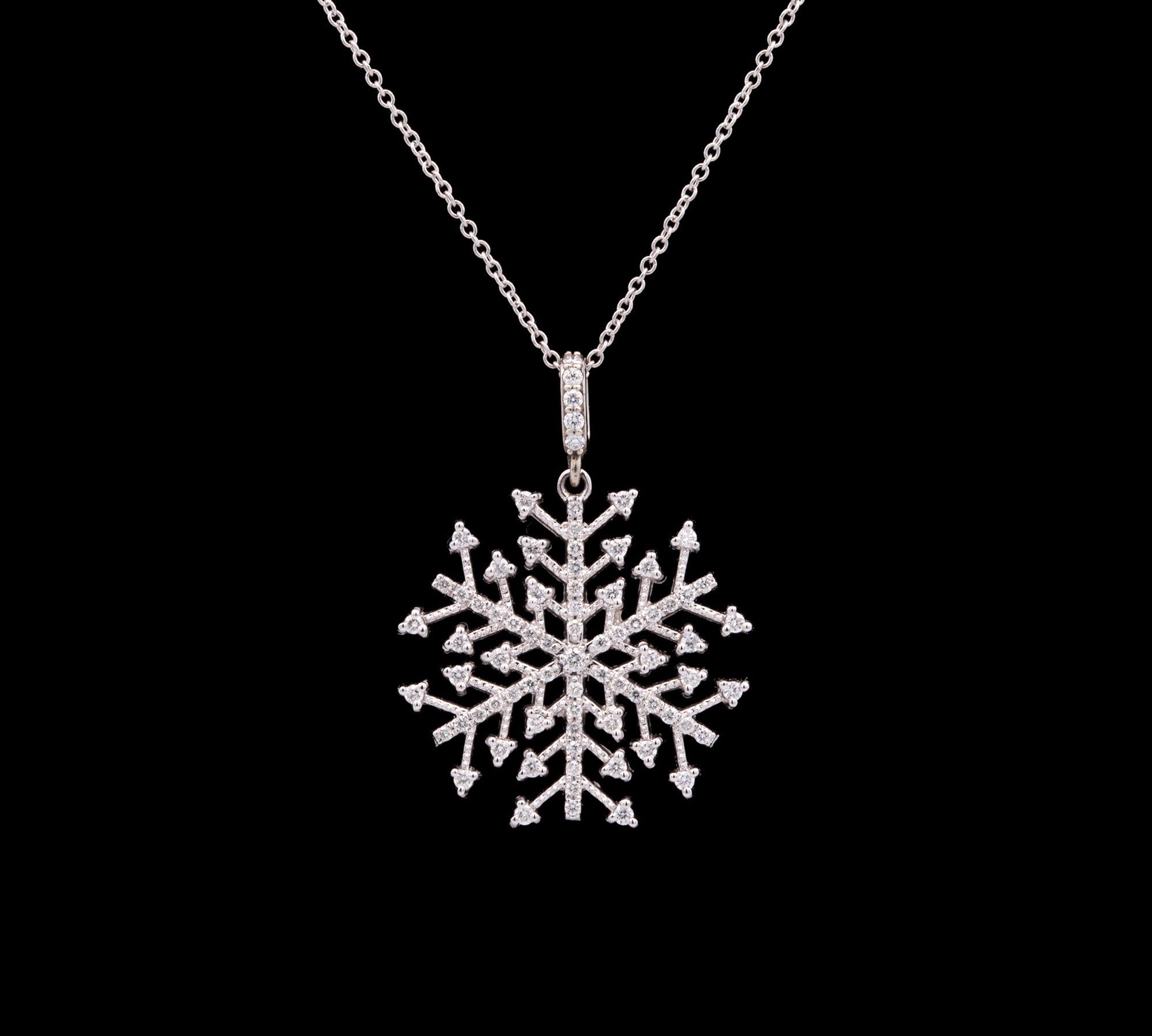Essex Medium Diamond Snowflake Pendant With 18" Chain, 14K White Gold