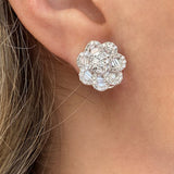 18K White Gold Baguette And Round Diamond Flower Stud Earrings