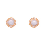 14K Yellow Gold Round Moonstone With Diamond Halo Stud Earrings