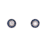 18K White Gold Target Sapphire And Diamond Stud Earrings