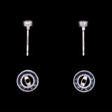 18K White Gold Target Sapphire And Diamond Stud Earrings
