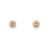 14K Yellow Gold Oval Opal Stud Earrings With Diamond Halo