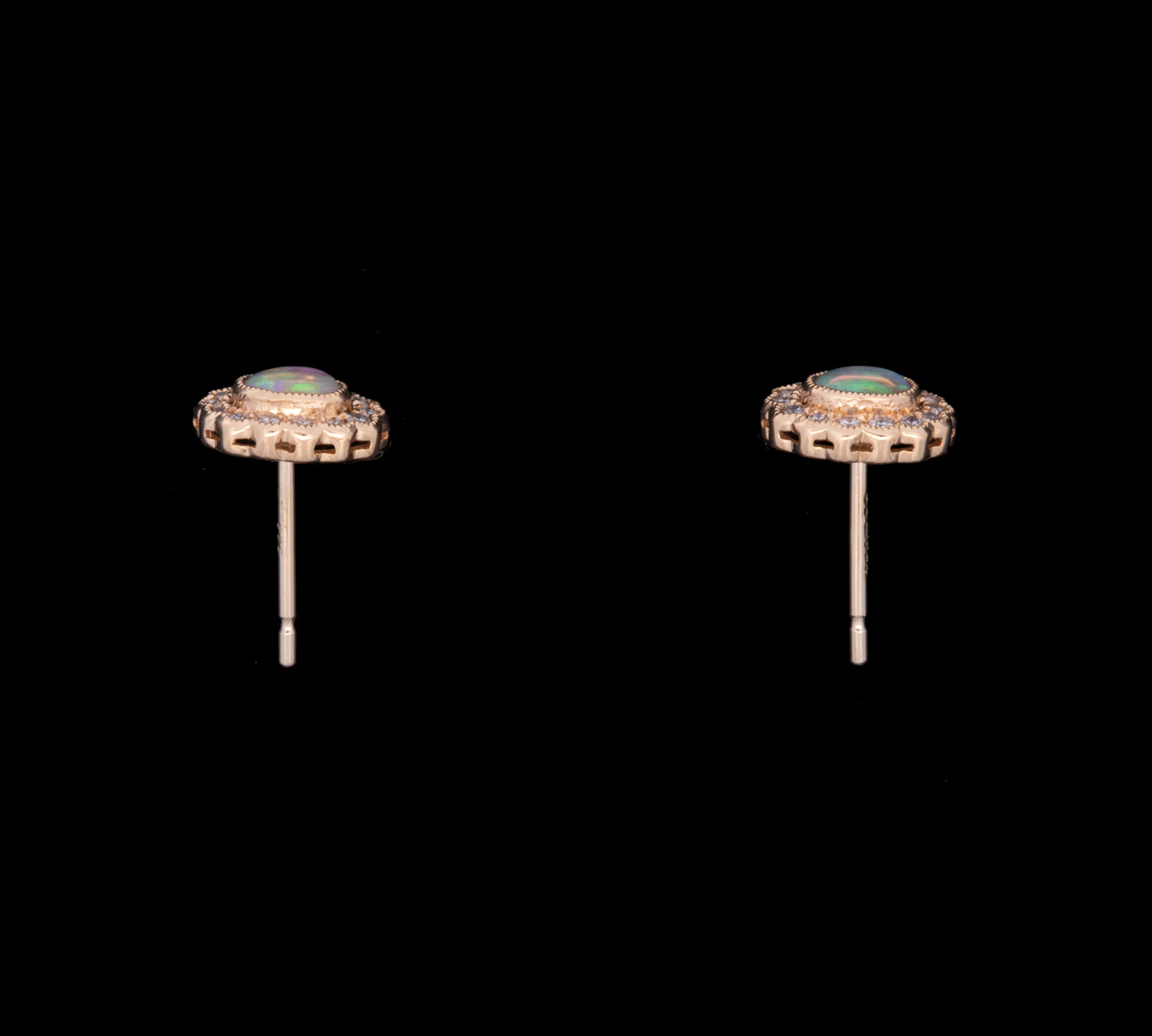 14K Yellow Gold Oval Opal Stud Earrings With Diamond Halo