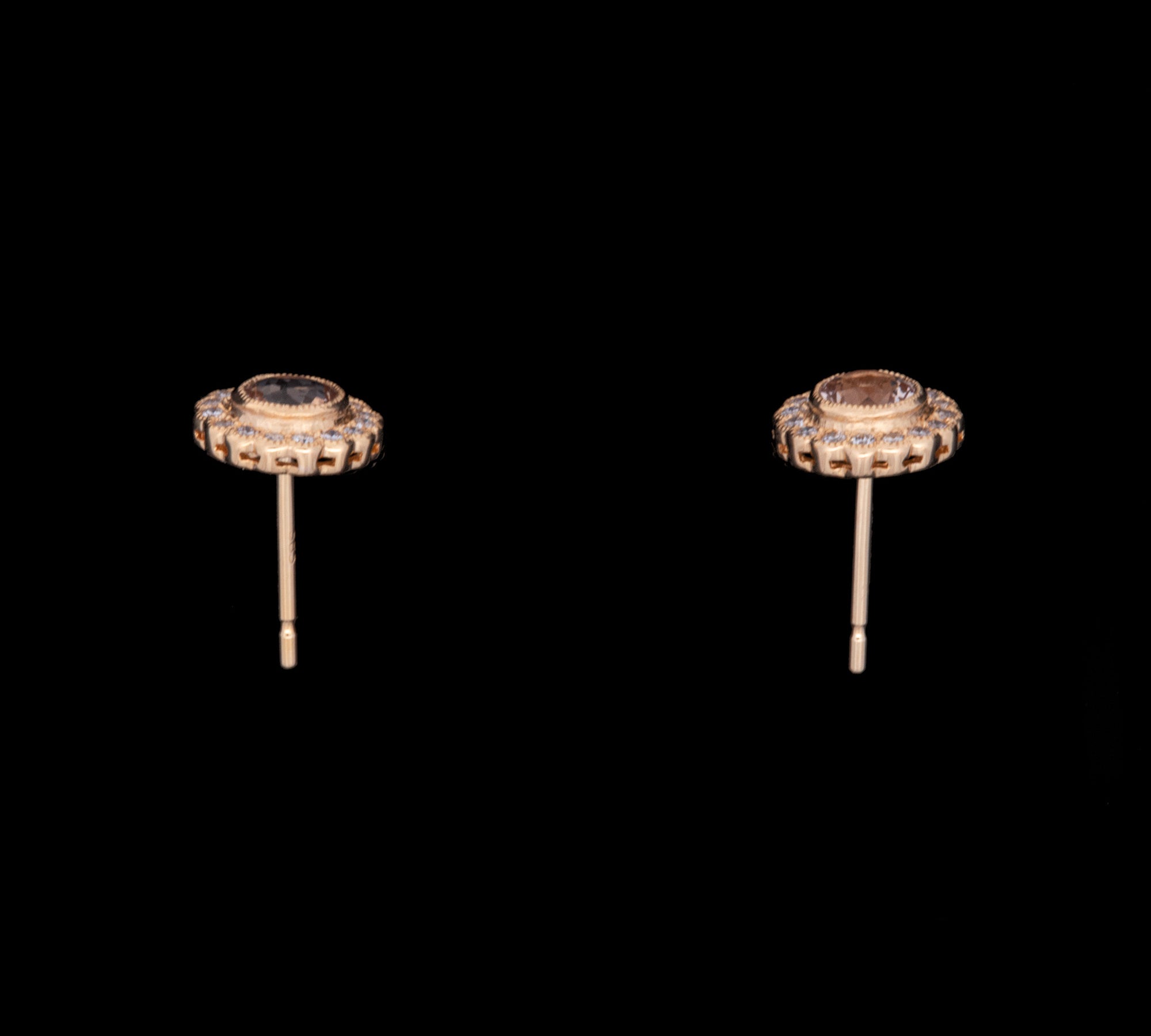 14K Yellow Gold Morganite And Diamond Halo Stud Earrings