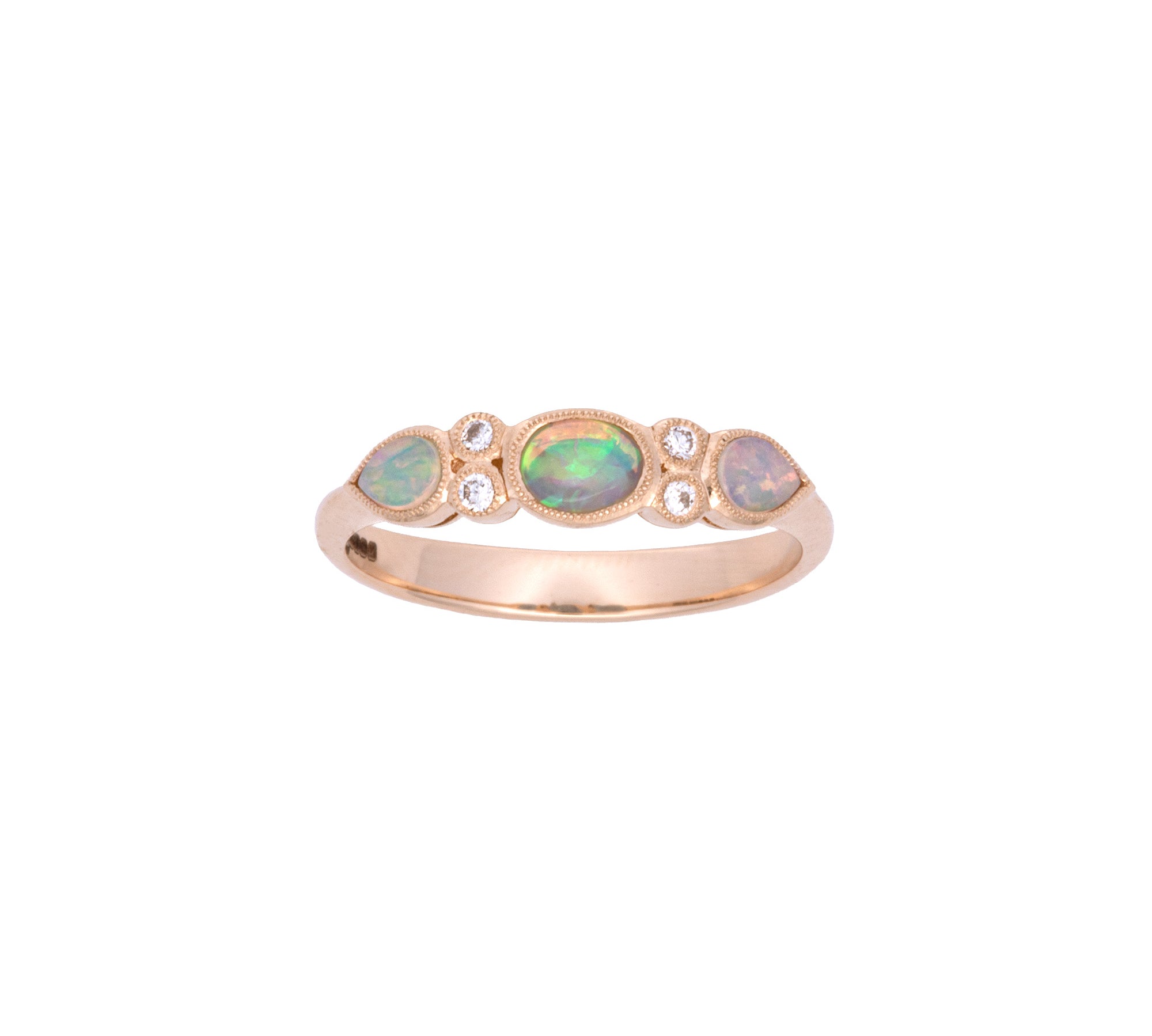14K Yellow Gold Seven Stone Opal And Diamond Ring