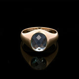 18K Yellow Gold Oval Cabochon Swiss Blue Topaz Ring
