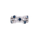18K White Gold Bubble Ring With Sapphires, Diamonds, And Aquamarines