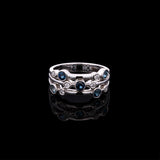 18K White Gold Bubble Ring With Sapphires, Diamonds, And Aquamarines