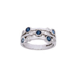 18K White Gold Bubble Ring With Sapphires, Diamonds, And Aquamarines