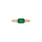18K Yellow Gold Rectangular Emerald And Diamond Ring