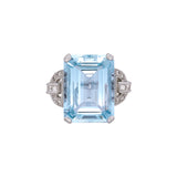 18K White Gold Rectangular Aquamarine And Diamond Ring