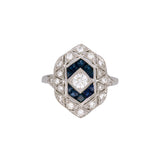 18K White Gold Cluster Sapphire And Diamond Ring