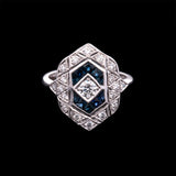 18K White Gold Cluster Sapphire And Diamond Ring