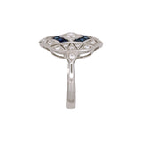 18K White Gold Cluster Sapphire And Diamond Ring