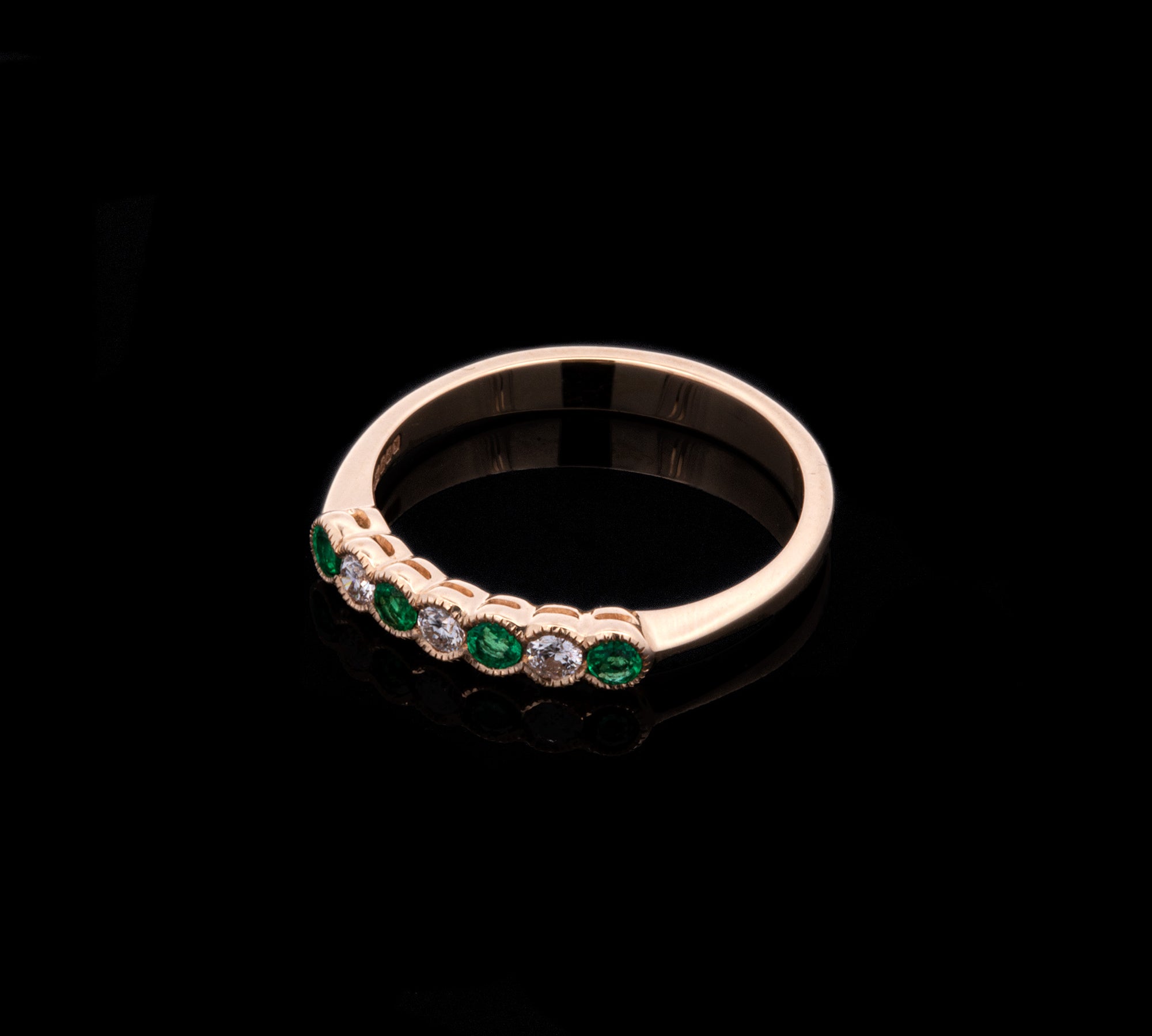 18K Yellow Gold Emerald And Diamond Band