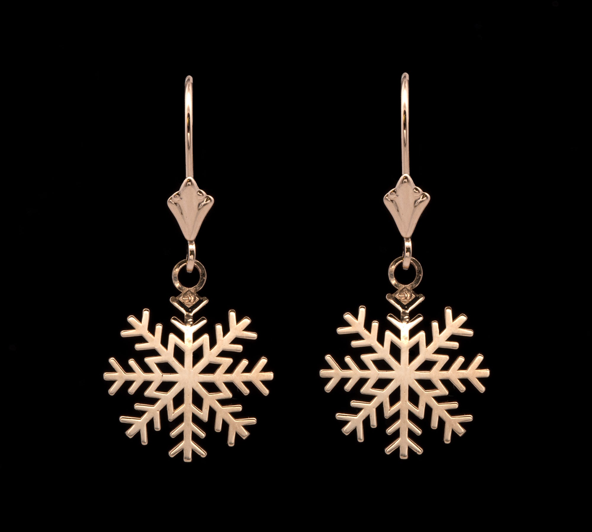 Johnson Snowflake Dangle Earrings 14K Yellow Gold