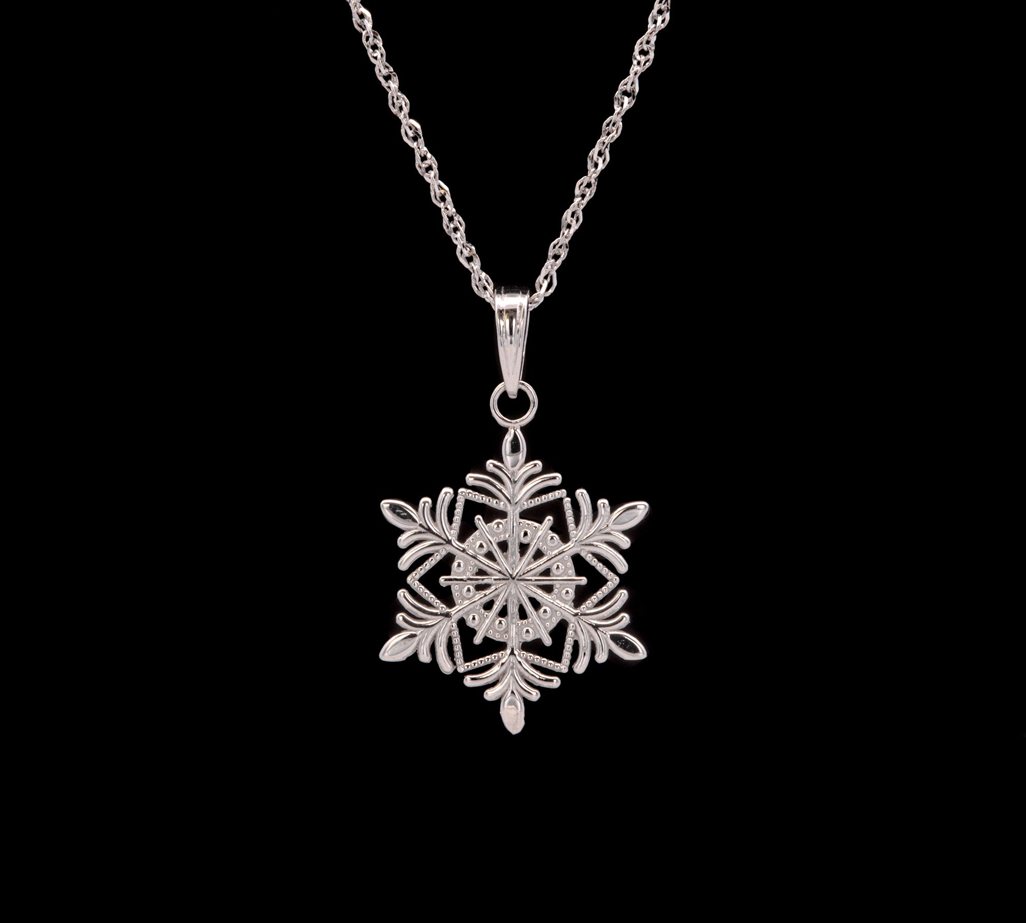 Manchester Snowflake Pendant With 18" Chain, 14K White Gold