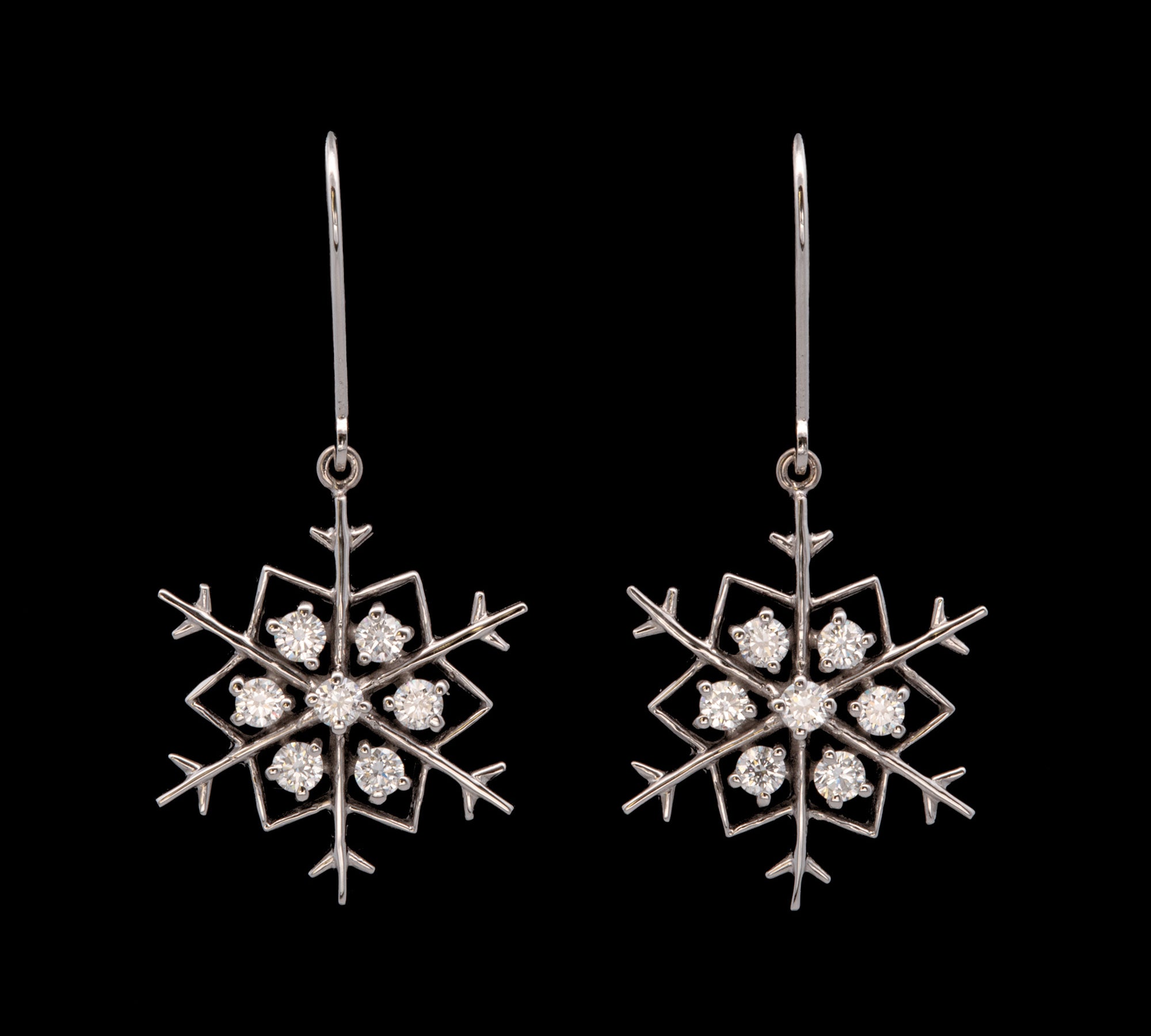 Middlebury Diamond Snowflake Earrings With Leverbacks 14K White Gold